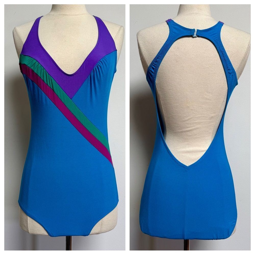 Babely True Vintage 1970s Open Back Multicolor Retro One Piece Swim Suit